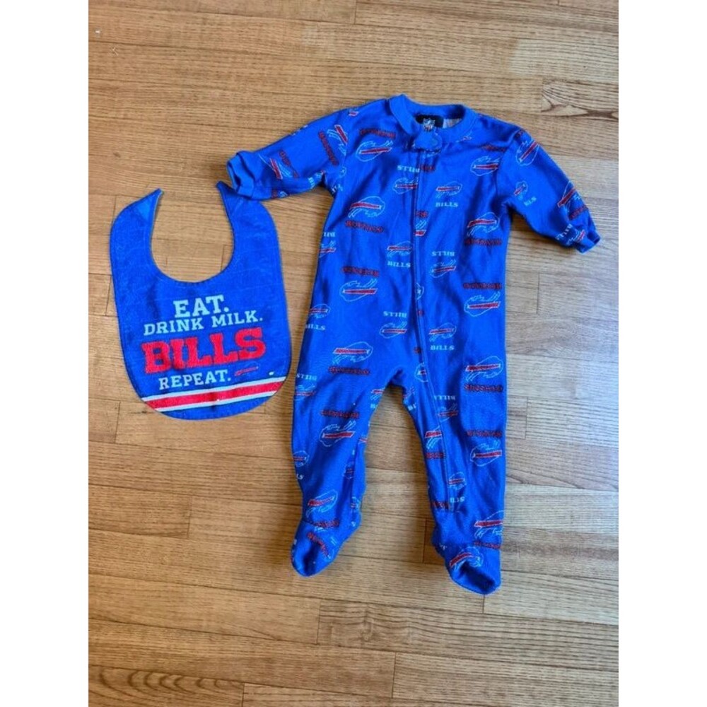 NFL Kids Baby 12M Buffalo Bills Onesie and Bib “Eat. Drink milk. Bills. Repeat.”